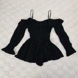 Forever 21 Black Ruffled Open Shoulder Romper Size Medium BNWT